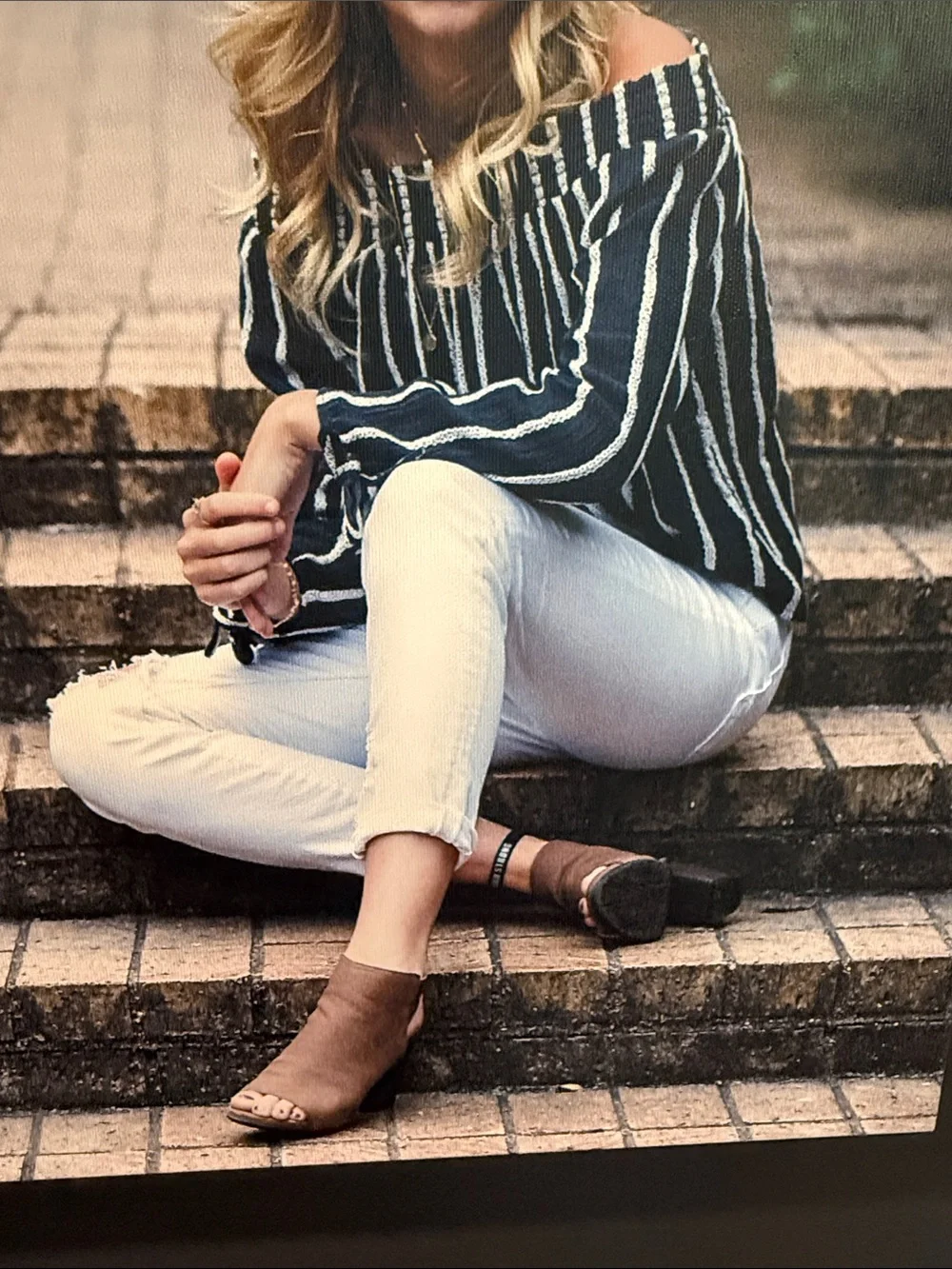 Rip Curl Girls Navy & White Striped Off-Shoulder Top